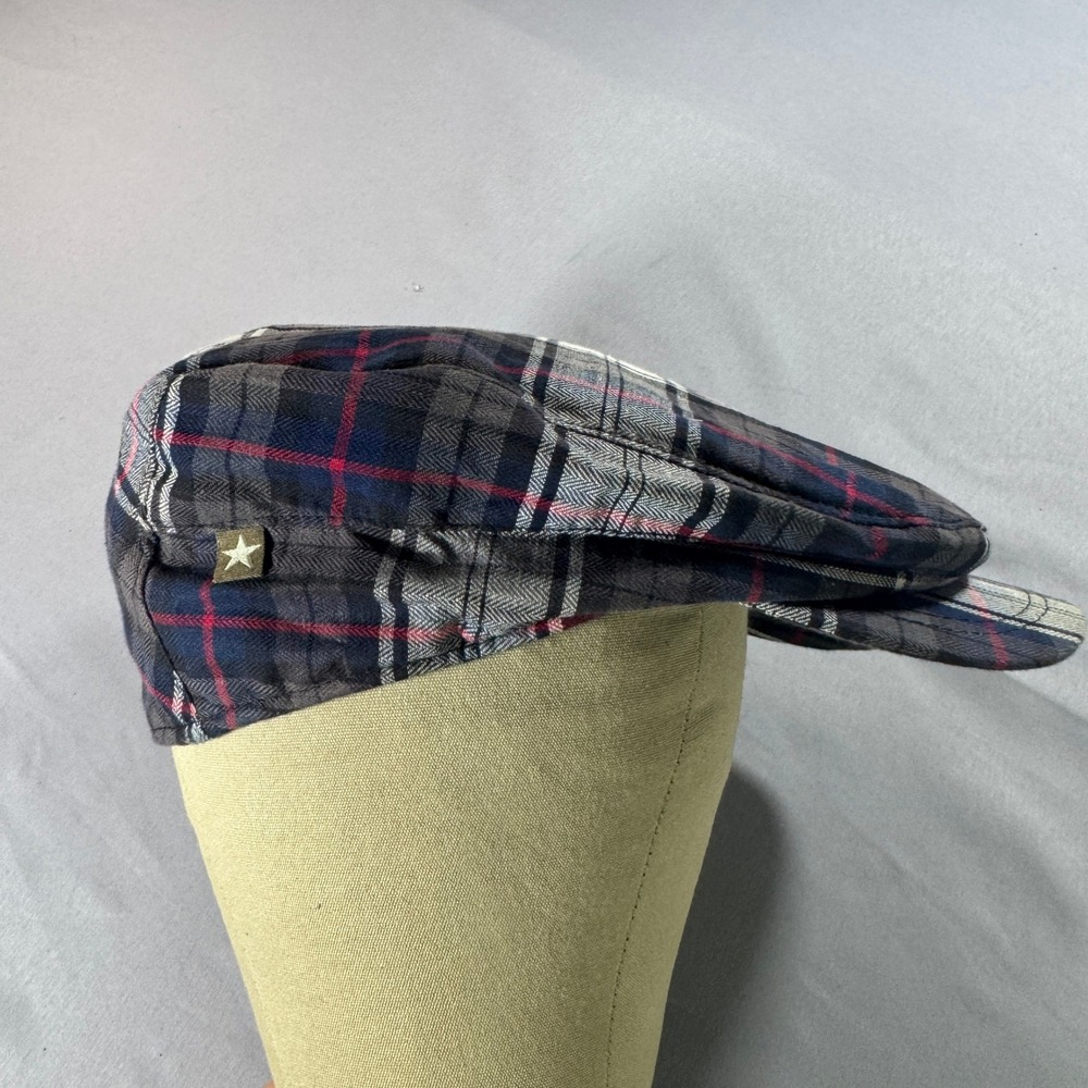 Stetson All American Mens Plaid Flat Cap XL Grey Navy Red Cotton Ivy Hat NWT
